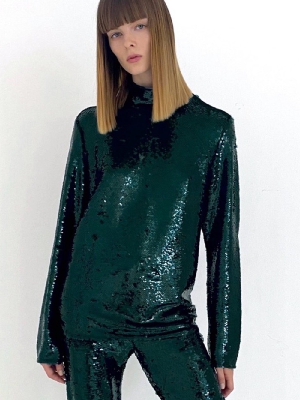 Zara Sequin Green Mock Neck Top - Bloggers Favorite